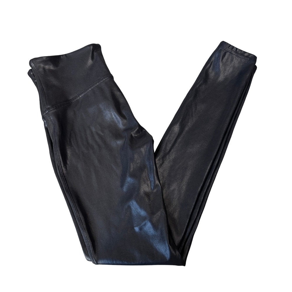 Spanx Faux Leather Leggings Women Medium Black High Waisted Faux Leather Moto